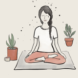 Graphic featuring a line drawing of a girl meditating in a yoga pose.