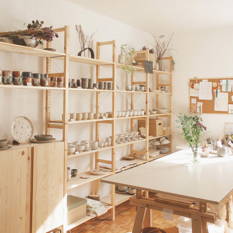 Sunlight streaming into the Made of Dust Ceramics studio.