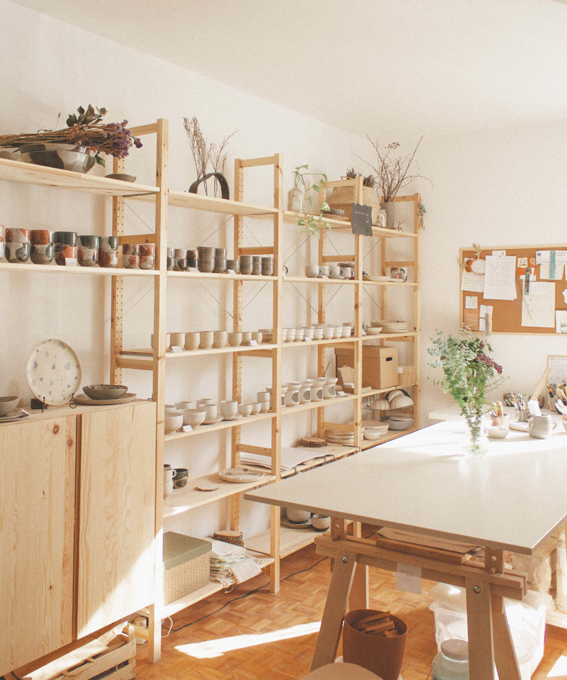 Sunlight streaming into the Made of Dust Ceramics studio.